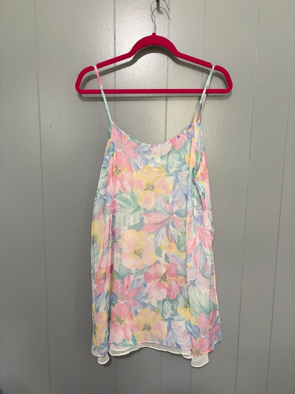 Vintage Hidden Fantasies Floral Pastel Sheer Romantic 90s Lingerie Slip L